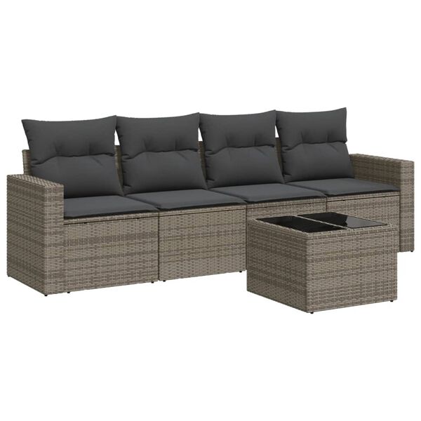 vidaXL Salon de jardin 5 pcs avec coussins gris r&eacute;sine tress&eacute;e