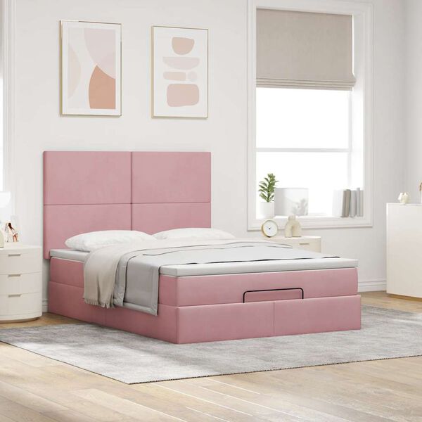 VidaXL Cadre de lit ottoman avec matelas rose 140x200 cm velours