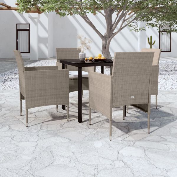 vidaXL Ensemble &agrave; manger de jardin coussins 5 pcs Beige/noir