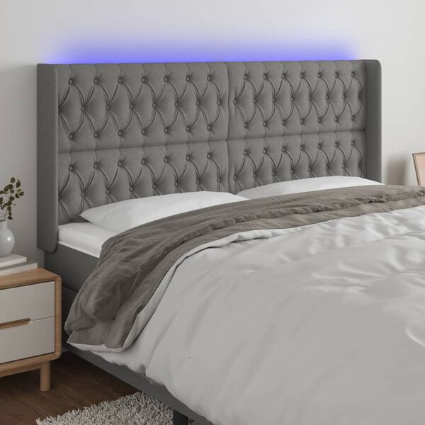 vidaXL T&ecirc;te de lit &agrave; LED Gris fonc&eacute; 203x16x118/128 cm Tissu