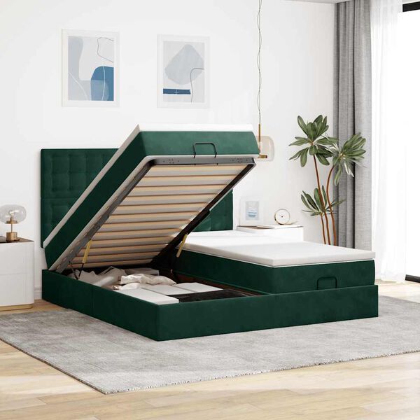 vidaXL Cadre de lit ottoman avec matelas vert fonc&eacute; 200x200 cm velours
