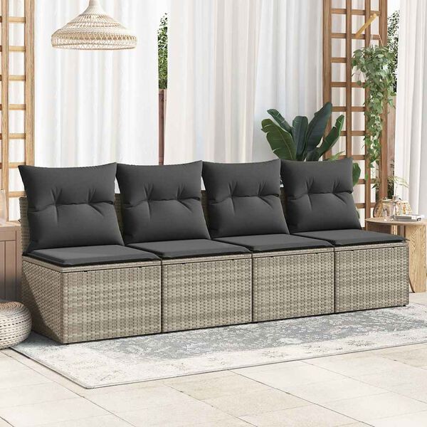 vidaXL Salon de jardin 2 pcs avec coussins gris clair polyrotin acacia