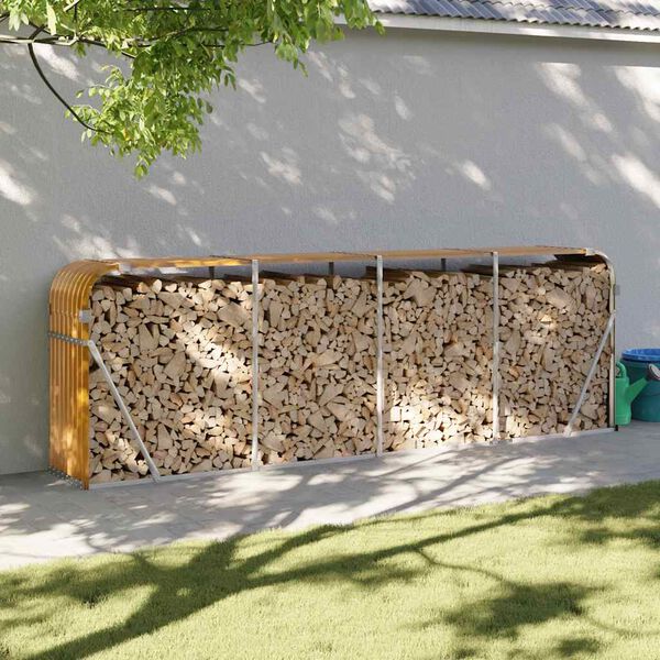 vidaXL Porte-b&ucirc;ches aspect bois 300x45x100 cm acier galvanis&eacute;