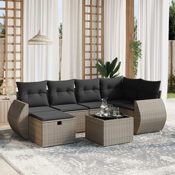 vidaXL Salon de jardin 6 pcs avec coussins gris r&eacute;sine tress&eacute;e
