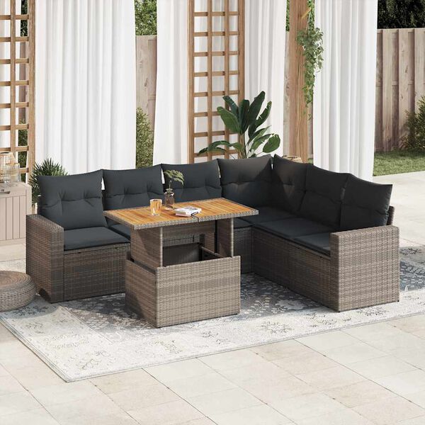 vidaXL Salon de jardin avec coussins 7 pcs gris r&eacute;sine tress&eacute;e