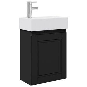 vidaXL Meuble de salle de bain avec robinet Noir 45,5 x 22,5 x 84 cm
