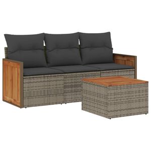 vidaXL Salon de jardin 4 pcs avec coussins gris r&eacute;sine tress&eacute;e