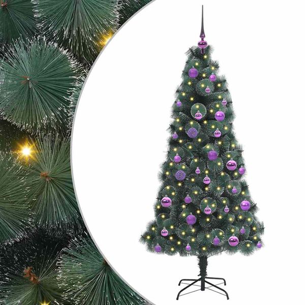 vidaXL Arbre de No&euml;l artificiel pr&eacute;-&eacute;clair&eacute; avec ensemble de boules