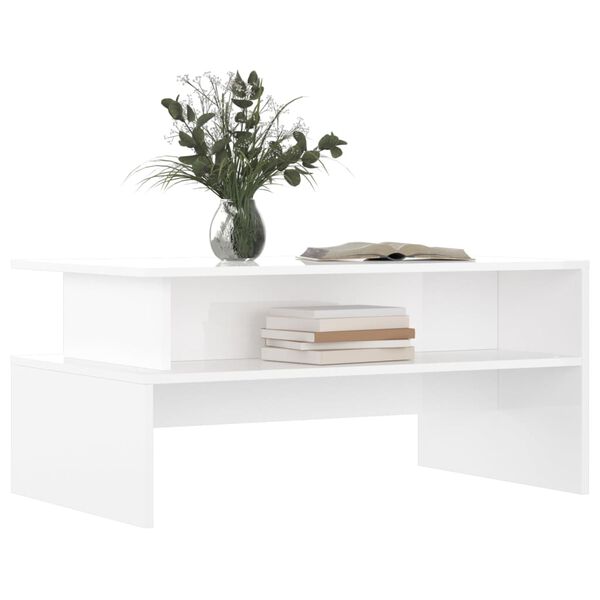 vidaXL Table basse blanc brillant 90x55x42,5 cm bois d'ing&eacute;nierie