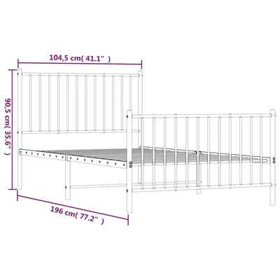 vidaXL Cadre de lit métal sans matelas avec pied de lit noir 100x190cm