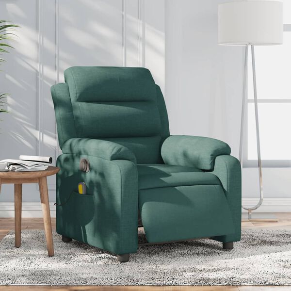 vidaXL Fauteuil de massage inclinable &eacute;lectrique Vert fonc&eacute; Tissu