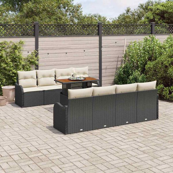 vidaXL Ensemble de canap&eacute; de jardin avec coussin 7 pcs Noir et cr&egrave;me