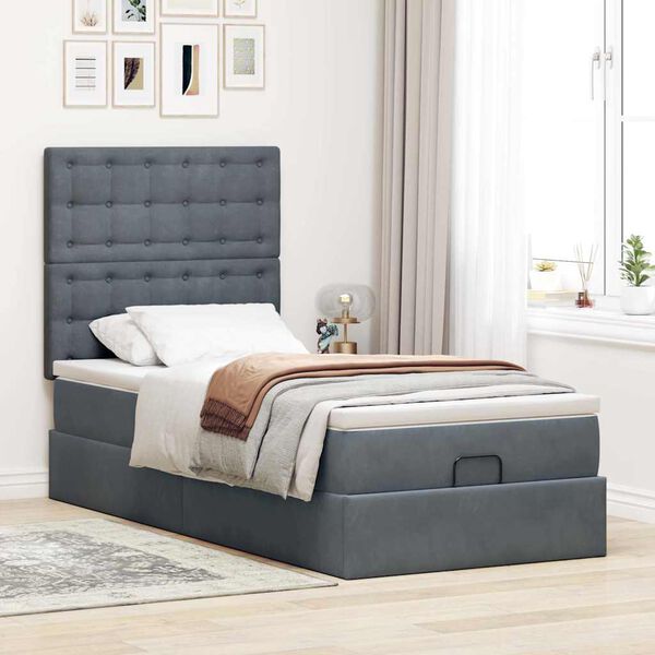 vidaXL Cadre de lit ottoman et matelas gris fonc&eacute; 90x200 cm velours