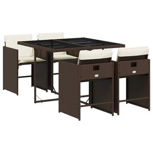 vidaXL Ensemble &agrave; manger de jardin 5 pcs et coussins marron poly rotin