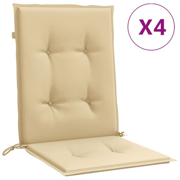vidaXL Coussins de chaise &agrave; dossier bas lot de 4 beige m&eacute;lang&eacute; tissu