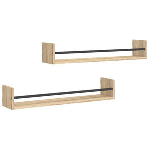 vidaXL &Eacute;tag&egrave;res murales avec barres 2 pcs ch&ecirc;ne sonoma 80x16x14 cm