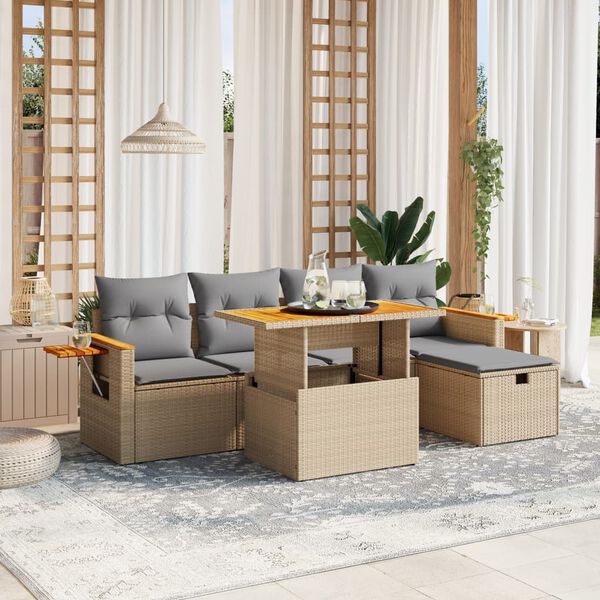 vidaXL Salon de jardin avec coussins 6 pcs beige r&eacute;sine tress&eacute;e