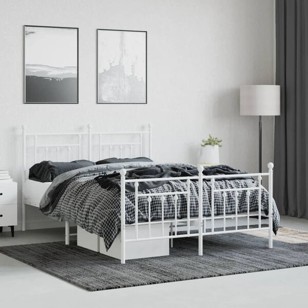 vidaXL Cadre de lit m&eacute;tal sans matelas et pied de lit blanc 140x200 cm