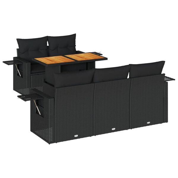 vidaXL Salon de jardin 6 pcs avec coussins noir r&eacute;sine tress&eacute;e