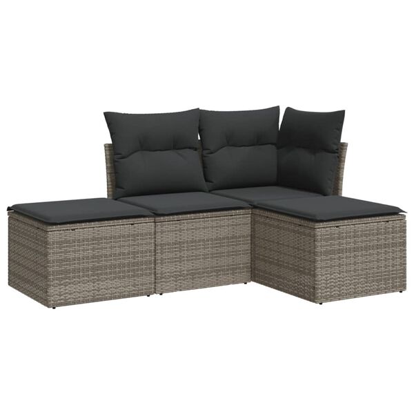 vidaXL Salon de jardin 4 pcs avec coussins gris r&eacute;sine tress&eacute;e
