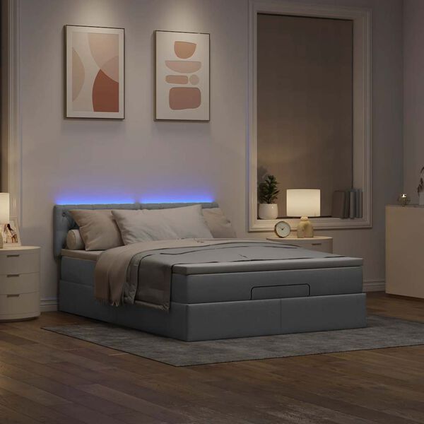 vidaXL Lit ottoman avec matelas et LED gris clair 140x190 cm tissu