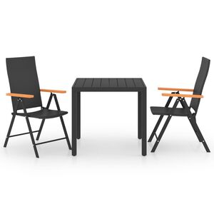vidaXL Ensemble &agrave; manger de jardin 3 pcs noir et marron