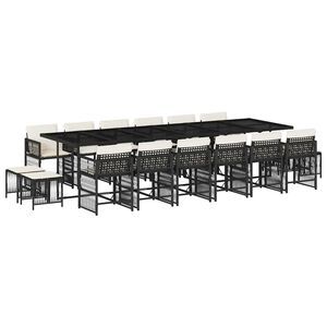 vidaXL Ensemble &agrave; manger de jardin 17 pcs coussins noir r&eacute;sine tress&eacute;e
