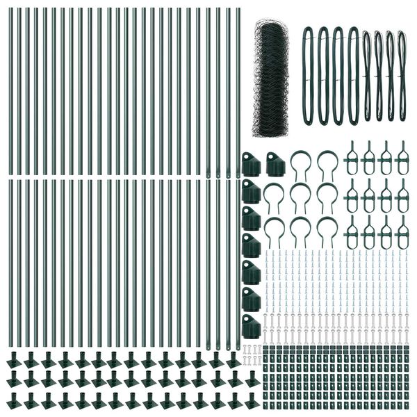 vidaXL Poteau de cl&ocirc;ture. Vert 100 x 0,4 m (maille 50 mm) Acier et PVC