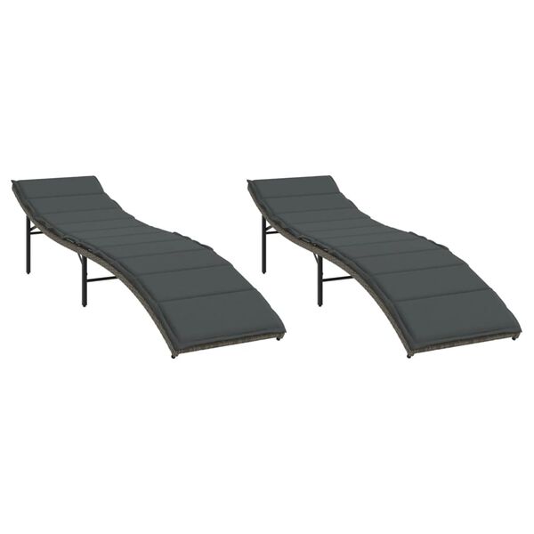 vidaXL Chaises longues lot de 2 avec coussins gris r&eacute;sine tress&eacute;e