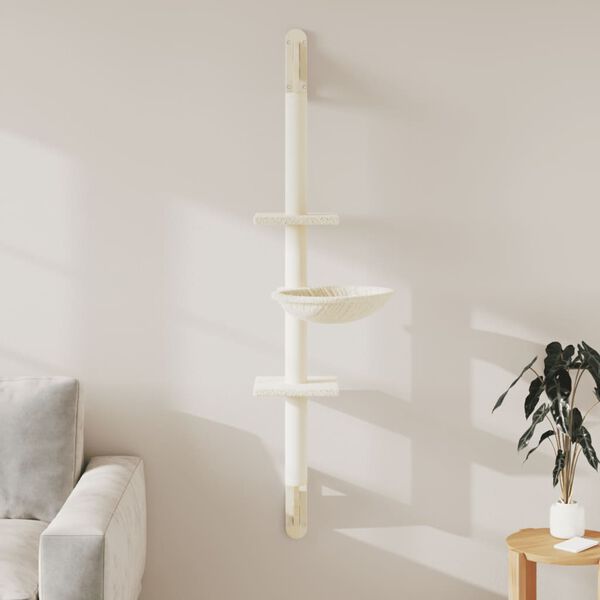 vidaXL Arbre &agrave; chat mural avec griffoir cr&egrave;me 142,5 cm