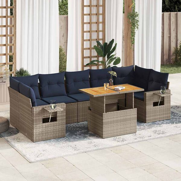 vidaXL Salon de jardin 8 pcs avec coussins gris r&eacute;sine tress&eacute;e