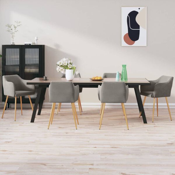 vidaXL Chaises &agrave; manger lot de 6 gris clair velours