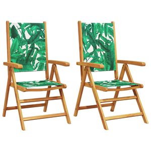 vidaXL Chaises pliantes (lot de 2) en bois d'acacia massif et tissu, motif feuilles