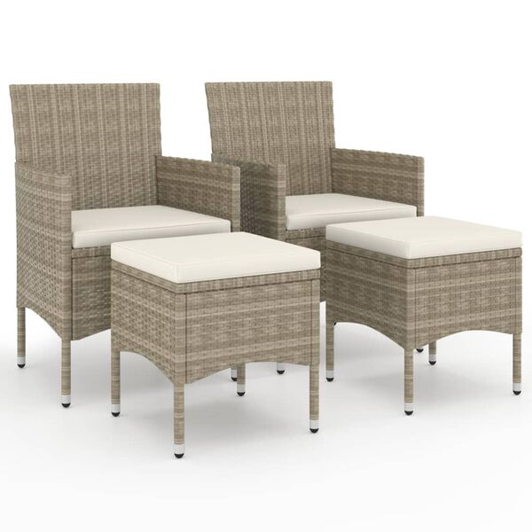 vidaXL Jeu de chaise et tabouret de jardin 4 pcs Résine tressée Beige