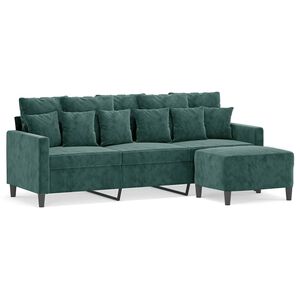 vidaXL Canap&eacute; &agrave; 3 places avec repose-pieds Vert fonc&eacute; 180 cm Velours