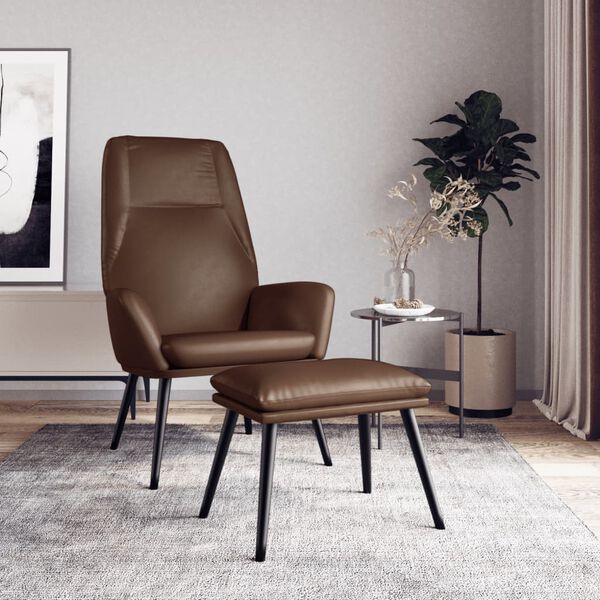 vidaXL Chaise de relaxation avec tabouret Marron brillant Similicuir
