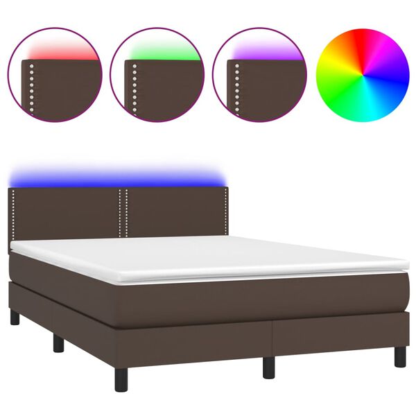 vidaXL Sommier &agrave; lattes de lit avec matelas et LED Marron 140x190cm