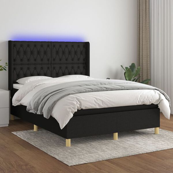 vidaXL Sommier &agrave; lattes de lit matelas et LED Noir 140x200 cm Tissu