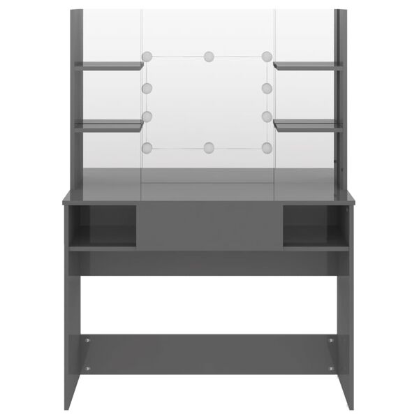 vidaXL Table de maquillage avec éclairage LED MDF Gris brillant
