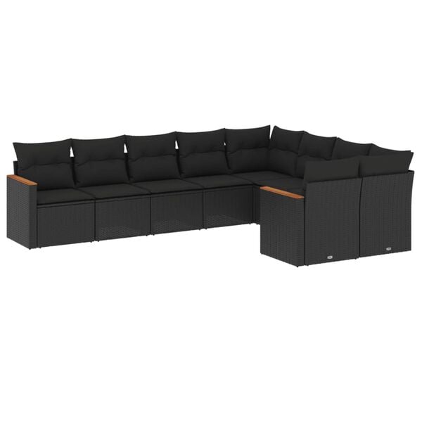 vidaXL Salon de jardin 9 pcs avec coussins noir r&eacute;sine tress&eacute;e