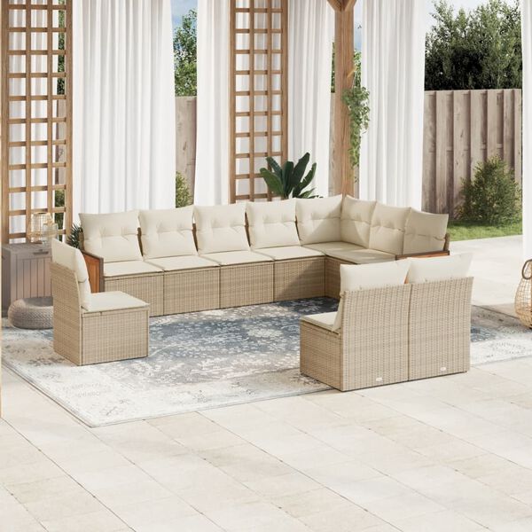 vidaXL Salon de jardin avec coussins 10 pcs beige r&eacute;sine tress&eacute;e
