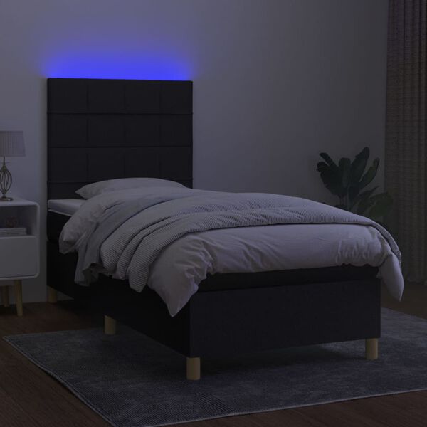 vidaXL Sommier &agrave; lattes de lit et matelas et LED Noir 100x200 cm Tissu
