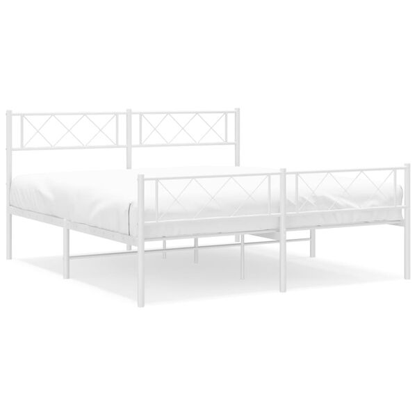 vidaXL Cadre de lit m&eacute;tal sans matelas et pied de lit blanc 140x190 cm