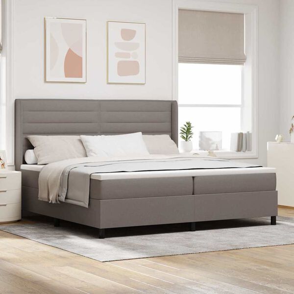 vidaXL Lit &agrave; ressorts avec matelas Taupe 200 x 200 cm tissu