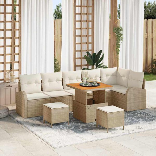 vidaXL Ensemble de canap&eacute; de jardin avec coussin 9 pcs Beige polyrotin