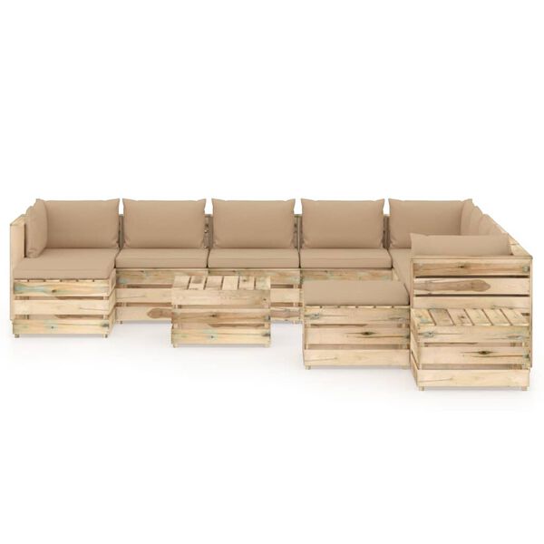 vidaXL Salon de jardin 12 pcs avec coussins Bois impr&eacute;gn&eacute; de vert