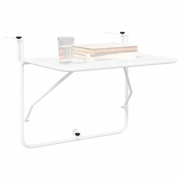 vidaXL Table Suspendue de Balcon Blanc 60 x 39 x 65 cm Acier