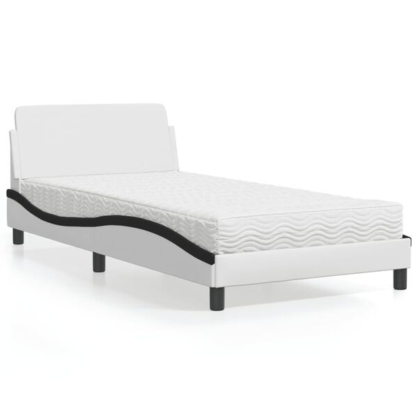 vidaXL Lit avec matelas Dover blanc et noir 100x200 cm similicuir