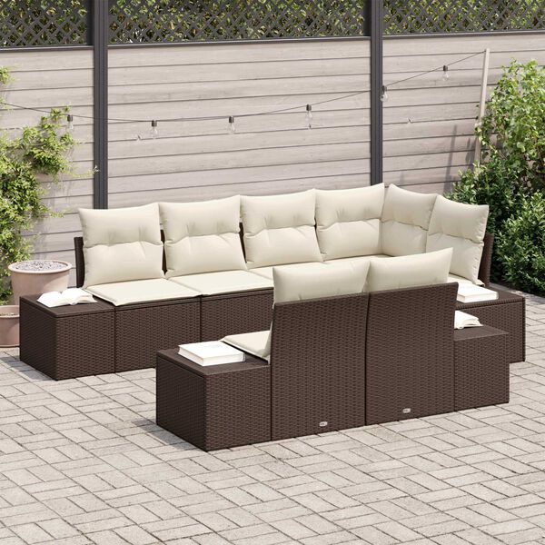 vidaXL Ensemble de canap&eacute; de jardin 7 pcs Marron et Cr&egrave;me polyrotin