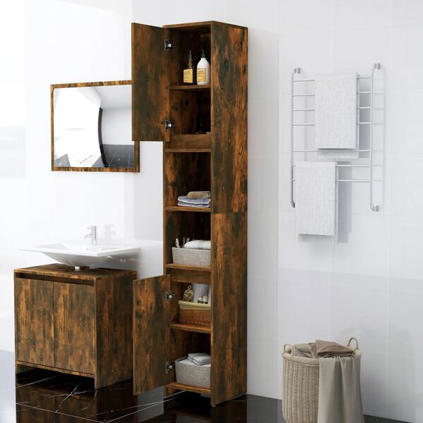 vidaXL Armoire de bain Chêne fumé 30x30x183,5 cm Bois d'ingénierie